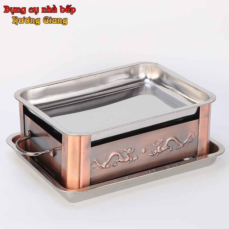 GDNB-56 Khay Xào Né Hình Chữ Nhật Kèm Bếp Cồn Màu Sắc Cổ Điển