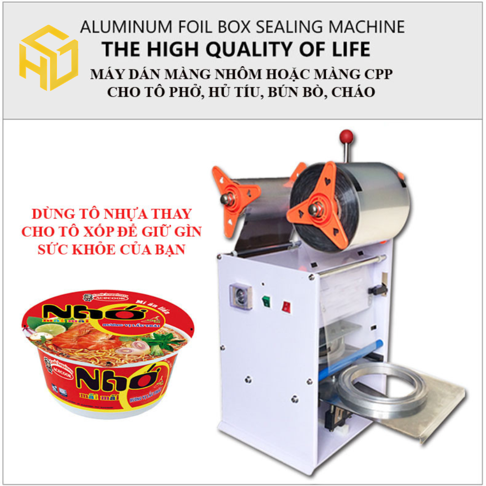 Máy dán khay hộp thực phẩm bán tự động, máy dán khay thực phẩm giá rẻ