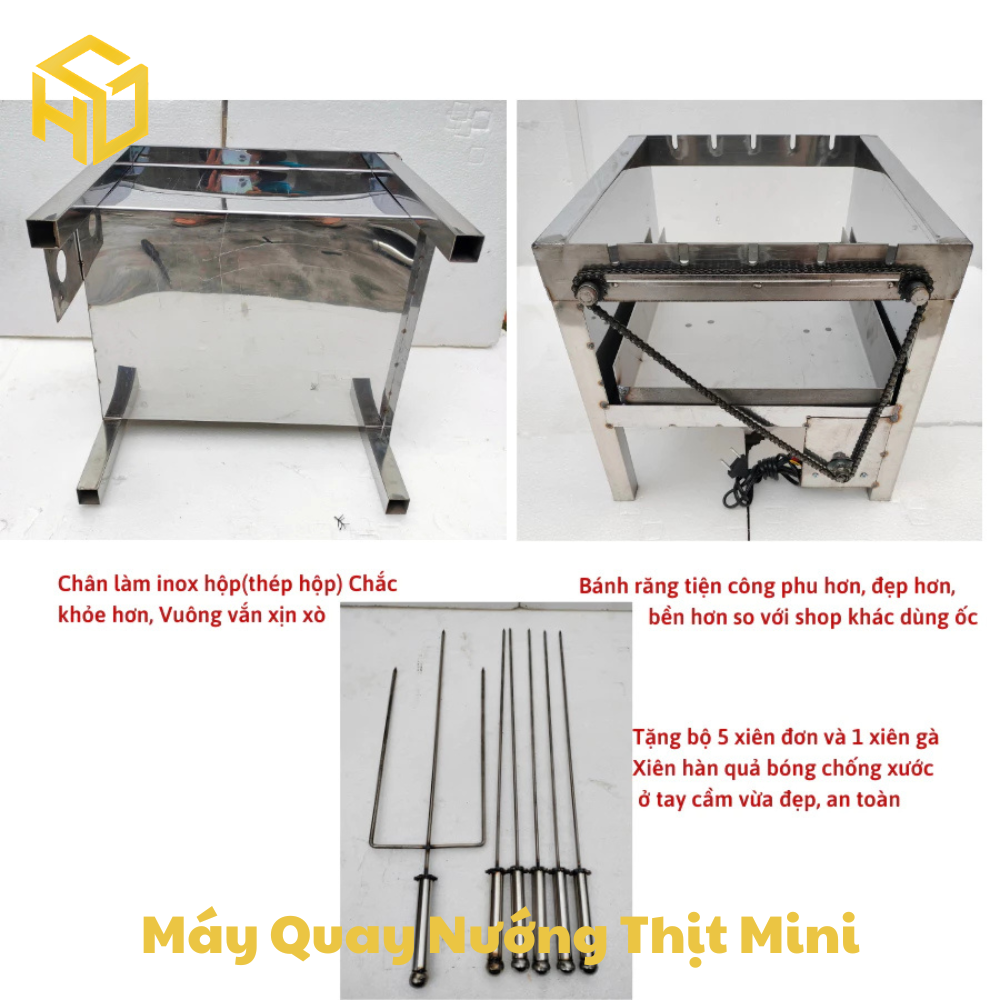 Máy quay nướng thịt gà vịt mini 5 hoặc 6 xiên tự động dùng than hoa cho gia đình và Quán nướng nhỏ