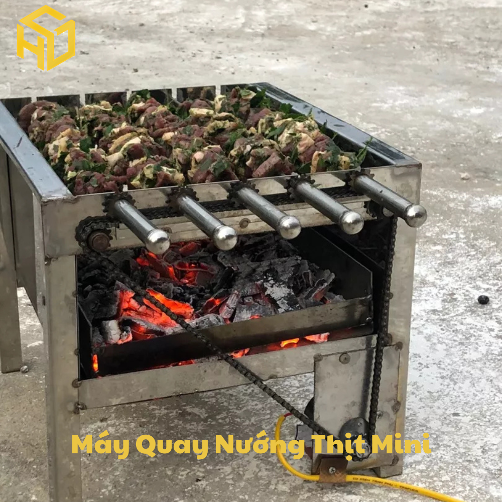 Máy quay nướng thịt gà vịt mini 5 hoặc 6 xiên tự động dùng than hoa cho gia đình và Quán nướng nhỏ