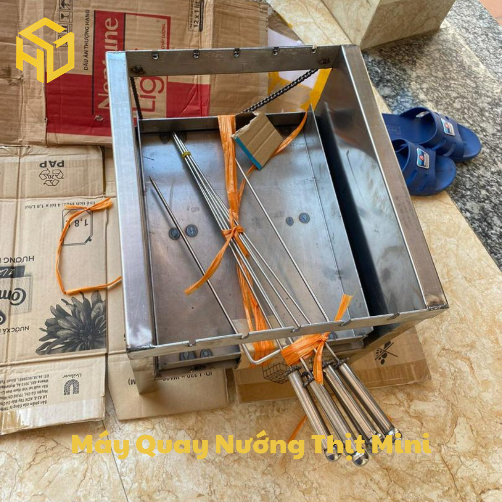 Máy quay nướng thịt gà vịt mini 5 hoặc 6 xiên tự động dùng than hoa cho gia đình và Quán nướng nhỏ