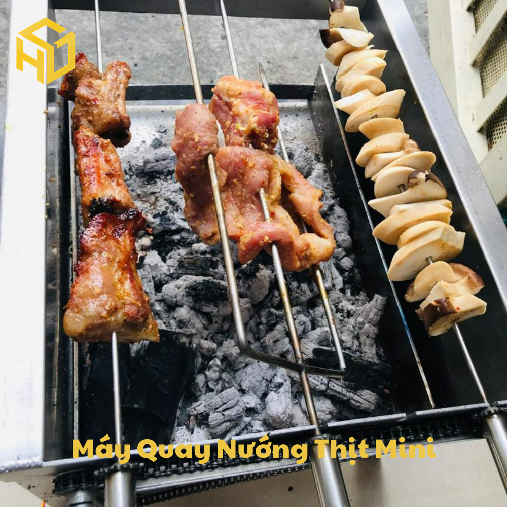 Máy quay nướng thịt gà vịt mini 5 hoặc 6 xiên tự động dùng than hoa cho gia đình và Quán nướng nhỏ