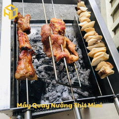 Máy quay nướng thịt gà vịt mini 5 hoặc 6 xiên tự động dùng than hoa cho gia đình và Quán nướng nhỏ