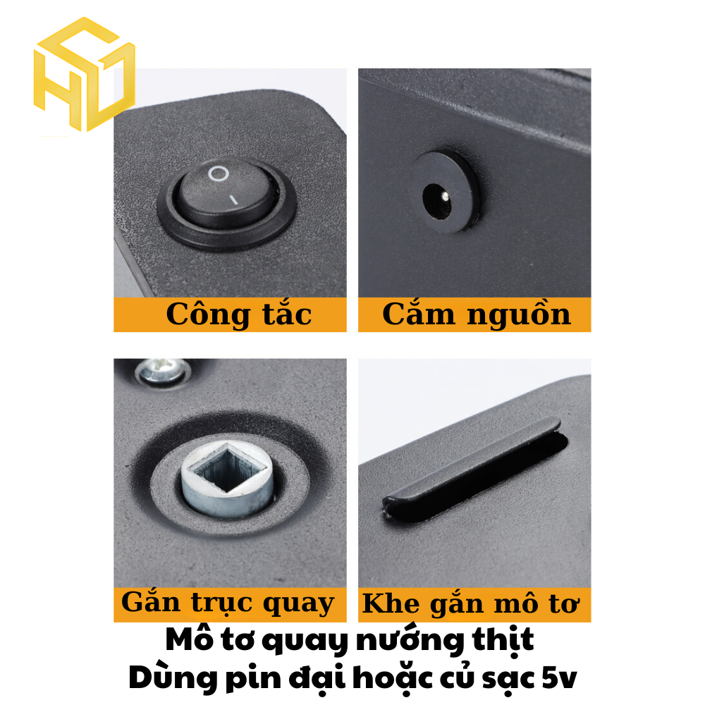 Bộ quay nướng tự động gà vịt | Quay nướng BBQ ngoài trời sử dụng Pin hoặc sạc điện thoại 5v siêu tiện lợi | Quay nướng