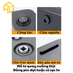 Bộ quay nướng tự động gà vịt | Quay nướng BBQ ngoài trời sử dụng Pin hoặc sạc điện thoại 5v siêu tiện lợi | Quay nướng