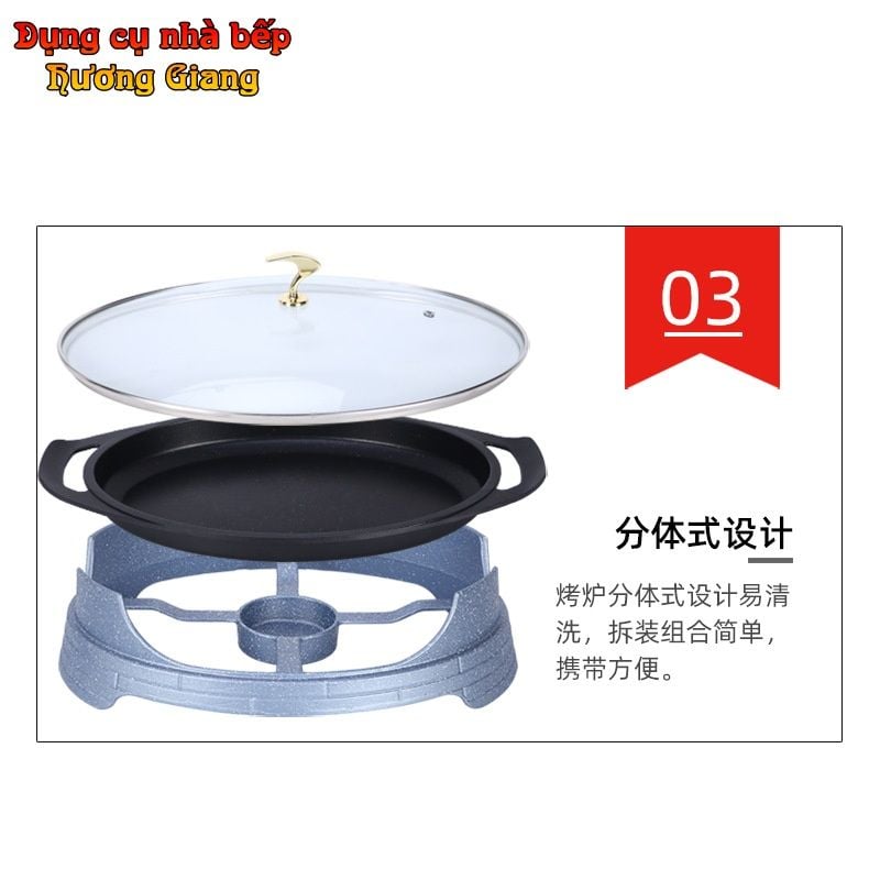 Nồi Chảo Nhôm Đúc Hình Hột Xoài Nắp Kính Chống Dính Kèm Bếp Cồn GDNB-39