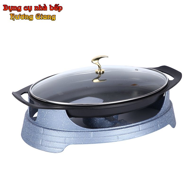 Nồi Chảo Nhôm Đúc Hình Hột Xoài Nắp Kính Chống Dính Kèm Bếp Cồn GDNB-39