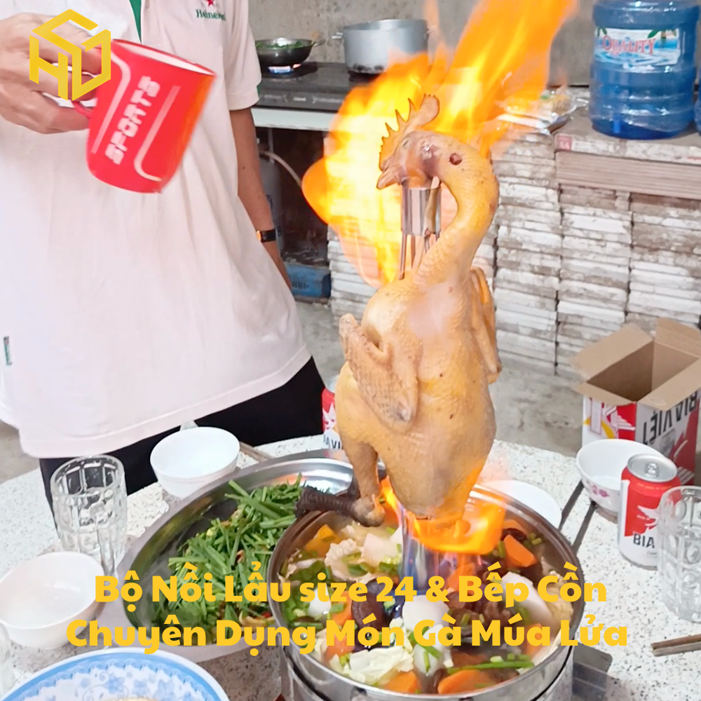 Bộ nồi lẩu gà múa lửa kèm bếp cồn chuyên dụng chống tạc gió cay mắt