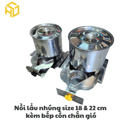 Nồi lẩu nhúng xiên que inox 22cm kèm bếp cồn chắn gió đi kèm | Nồi lẩu Shabu