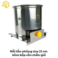 Nồi lẩu nhúng xiên que inox 22cm kèm bếp cồn chắn gió đi kèm | Nồi lẩu Shabu