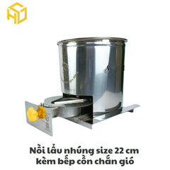 Nồi lẩu nhúng xiên que inox 22cm kèm bếp cồn chắn gió đi kèm | Nồi lẩu Shabu