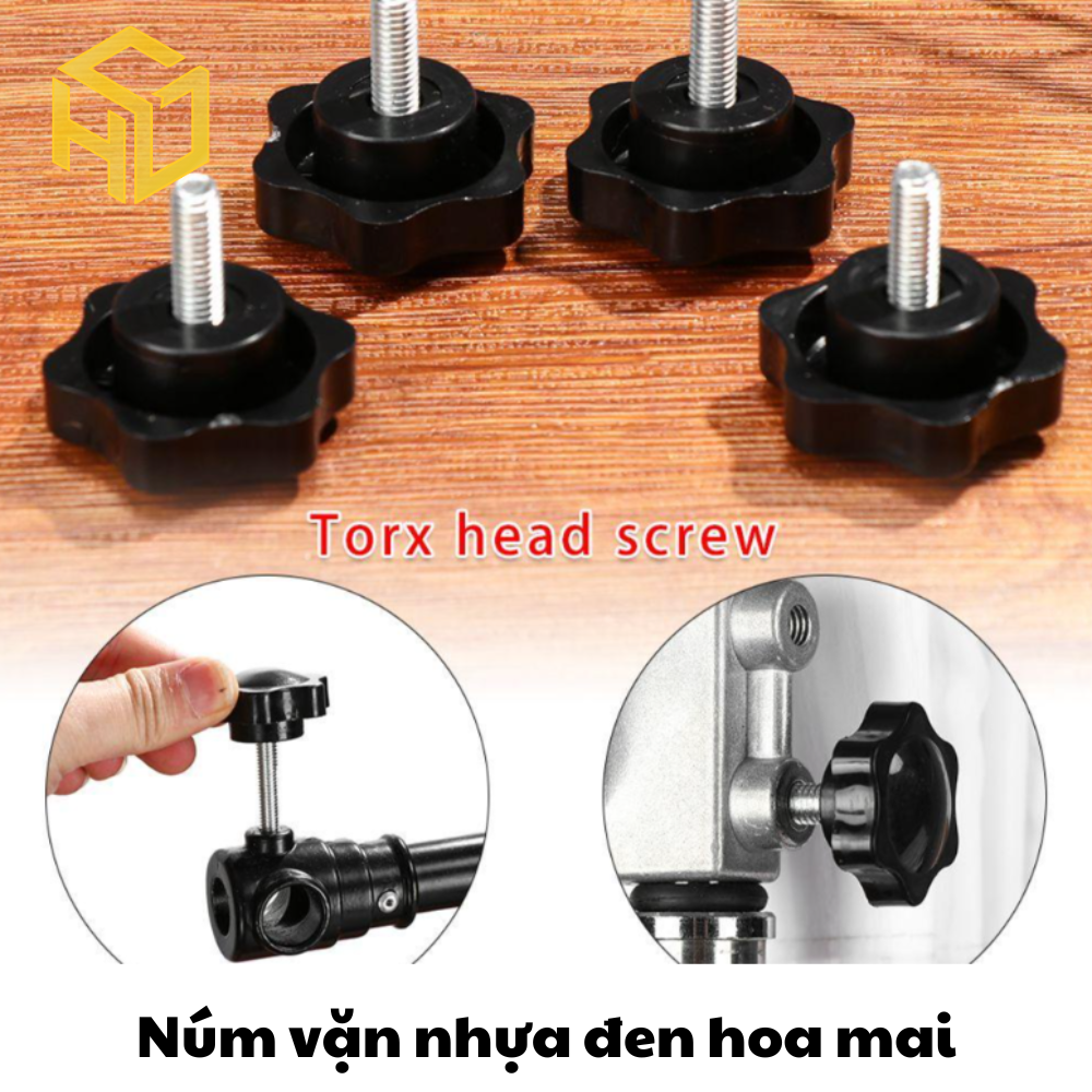 Bộ 5 Núm vặn nhựa bóng | Núm vặn tay bông mai nhựa ren M5 M6