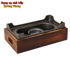 GDNB-54 Chảo Nướng Chống Dính Chữ Nhật Kèm Bếp Cồn Bọc Gỗ Phong Cách Nhật Bản