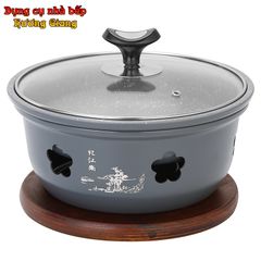 GDNB-60 Thố Nhôm Đúc Chống Dính Có Nắp Kính Kèm Bếp Cồn Nến Hâm Nóng Phong Cách Trung Hoa
