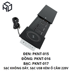 (PKNT-015) Sạc Không Dây Tích Hợp Cổng USB Type A Kèm Ổ Cắm 220V|Phụ kiện nội thất thông minh
