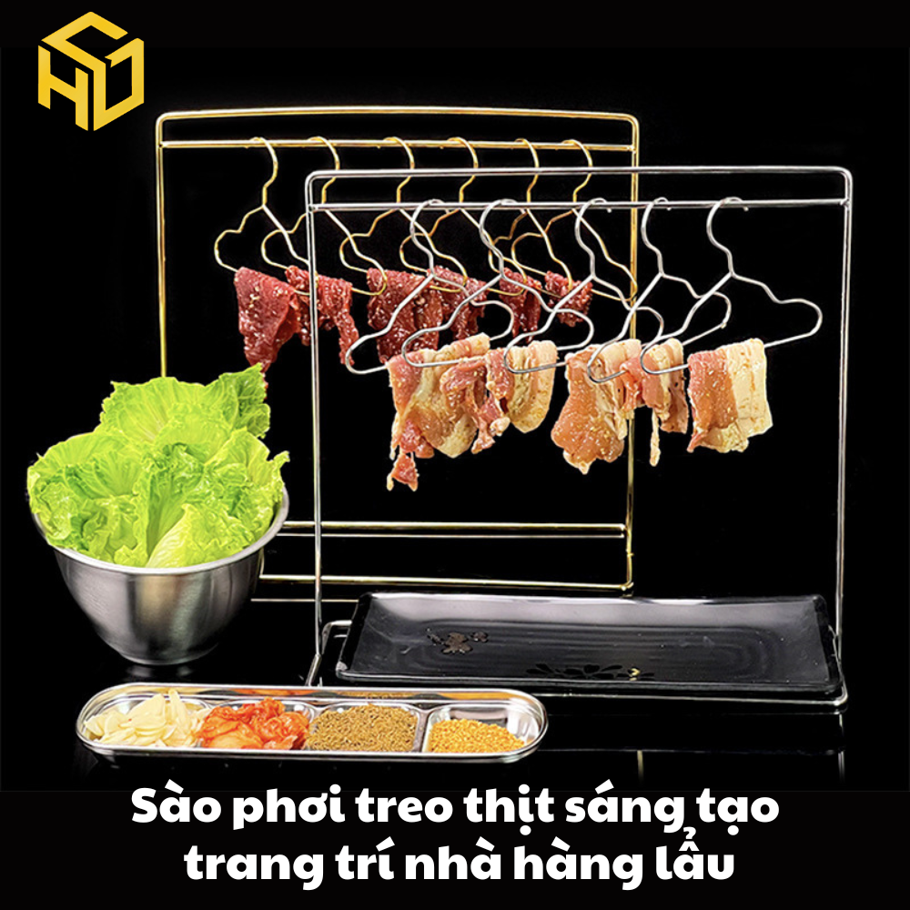 Khung treo móc thịt trang trí | Sào phơi móc thịt trang trí bàn tiệc cho nhà hàng lẩu sáng tạo 2024