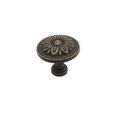 Tay núm tròn nhỏ gang đúc màu đồng giả cổ M3 - 22 x 22mm |Tay nắm kim loại giả cổ họa tiết hoa