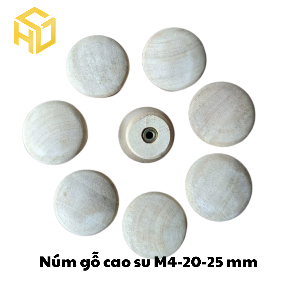 Bộ 5 Tay núm gỗ tròn cao su M4- 20 x ​​25MM chưa sơn đã cấy ren M4