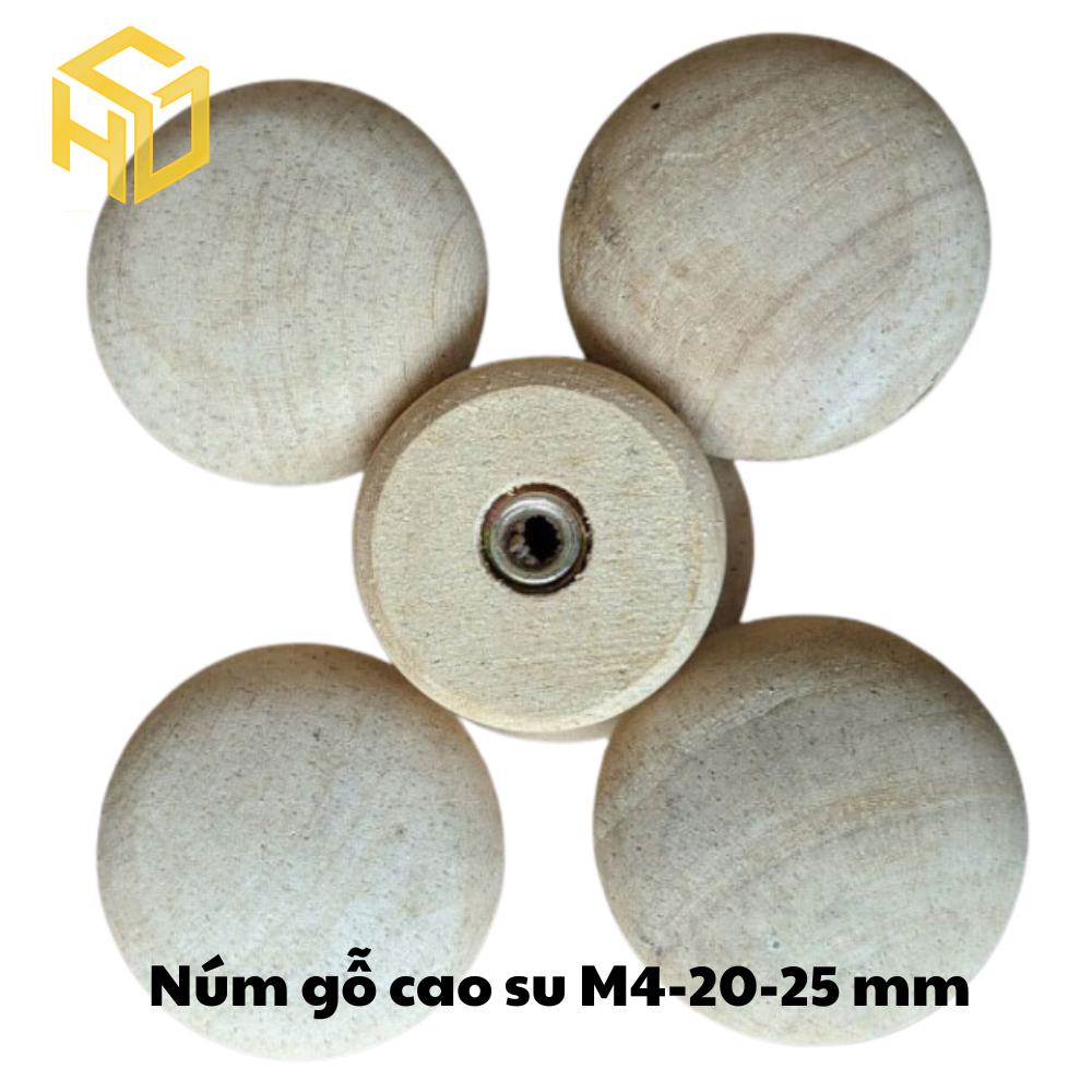 Bộ 5 Tay núm gỗ tròn cao su M4- 20 x ​​25MM chưa sơn đã cấy ren M4