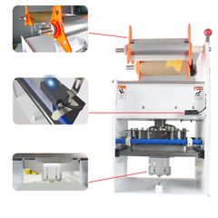 Máy dán khay hộp thực phẩm bán tự động, máy dán khay thực phẩm giá rẻ