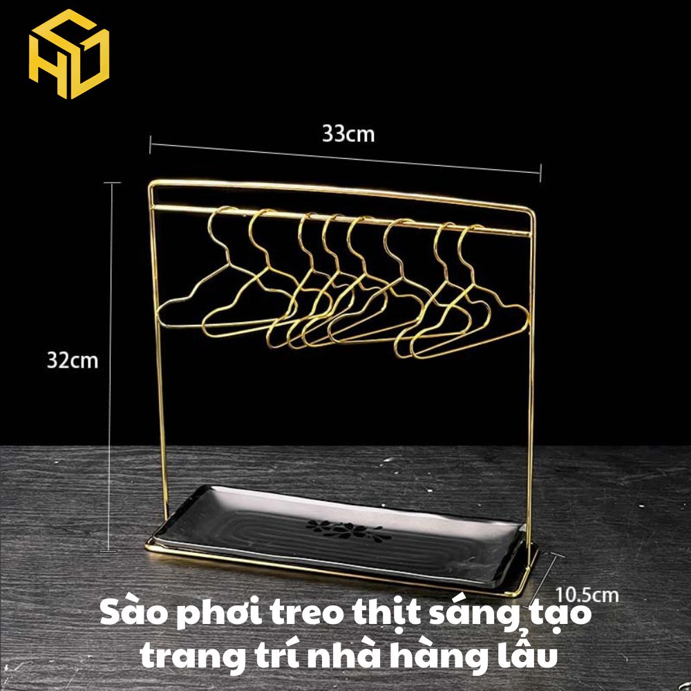 Khung treo móc thịt trang trí | Sào phơi móc thịt trang trí bàn tiệc cho nhà hàng lẩu sáng tạo, tặng kèm 10 móc