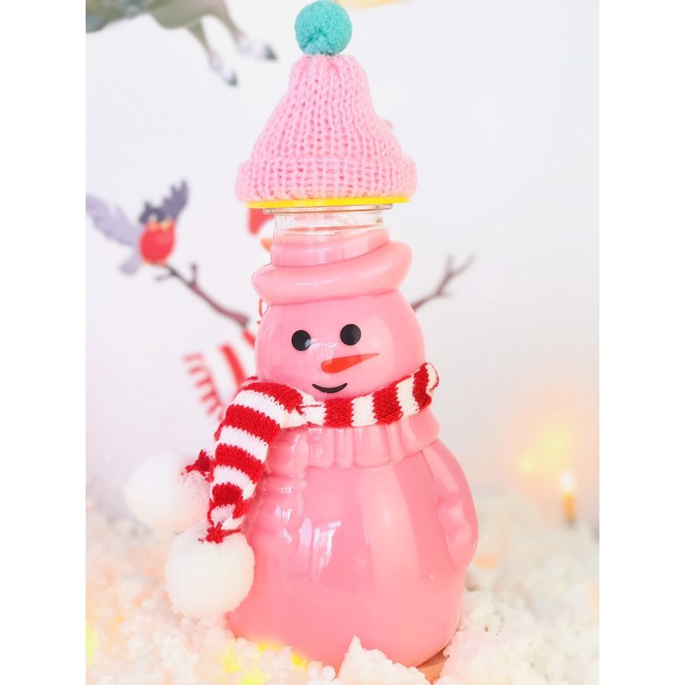Chai đựng trà sữa hình nhân vật người tuyết trang trí giáng sinh - Hủ nhựa đựng trà sữa in mắt mũi đáng yêu
