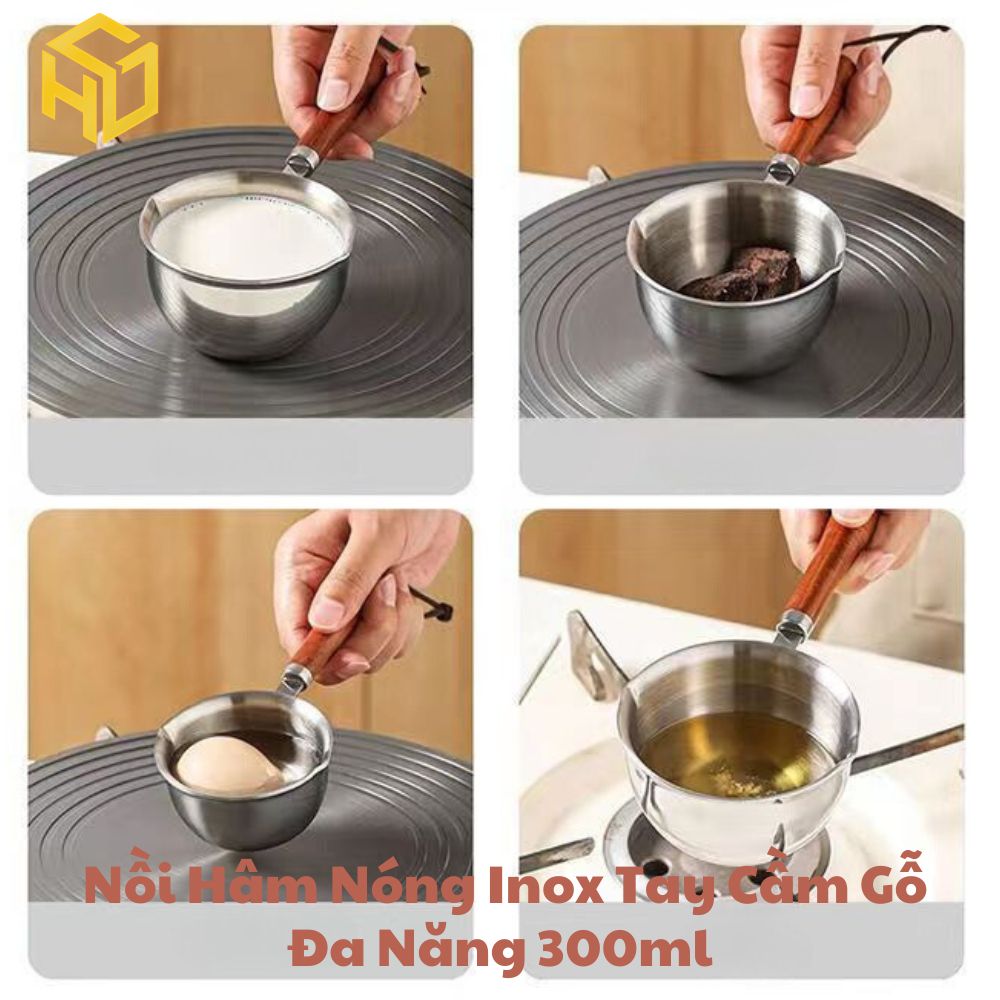 Chiếc Nồi Nhỏ 300ml Inox Tay Cầm Gỗ 