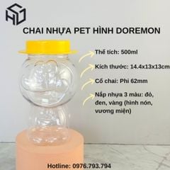 Chai nhựa đựng trà sữa hình nhân vật Doraemon 500ml cổ to 62mm - Chai nhựa PET dành cho quán trà sữa, ăn vặt - CN002