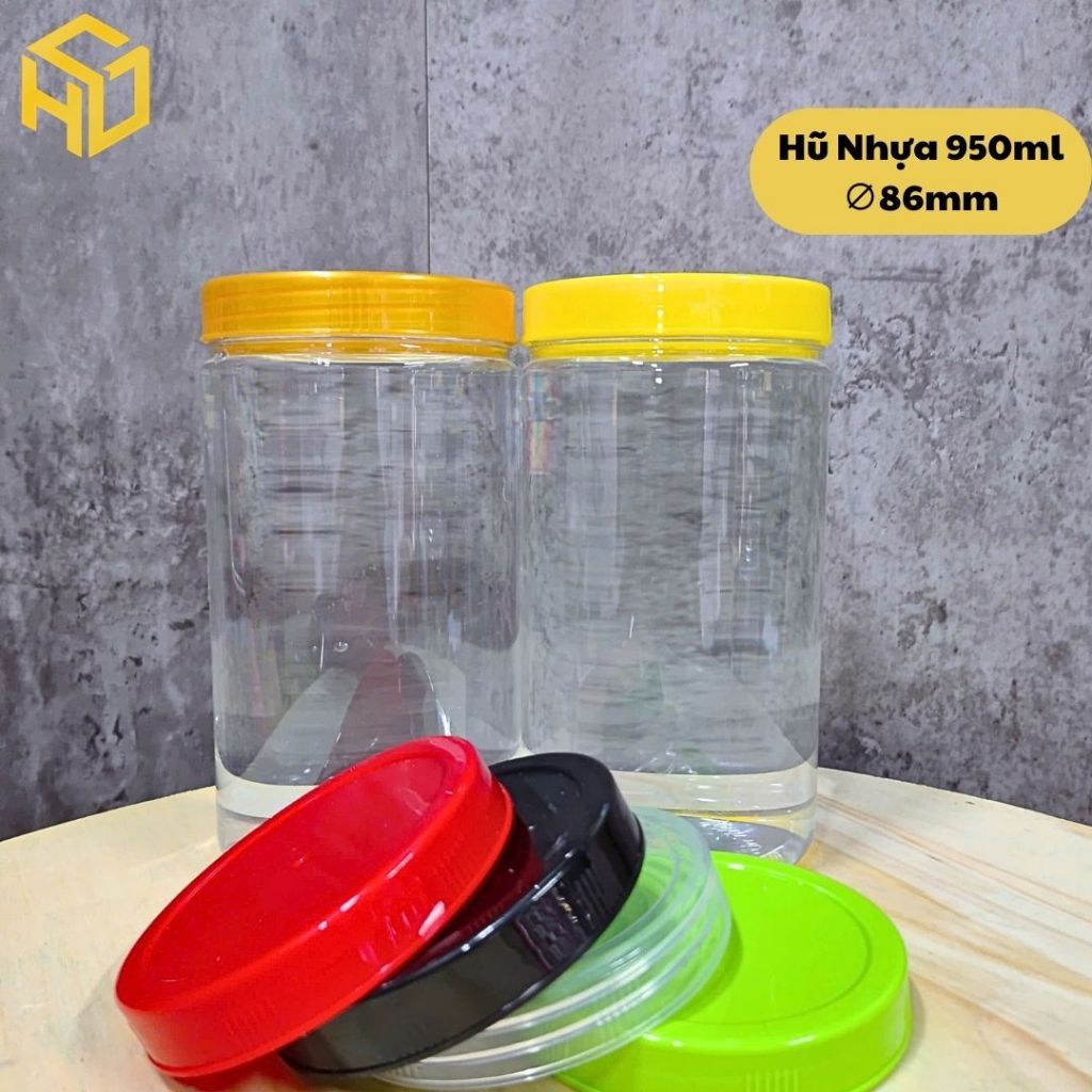 Combo 12 hũ hũ nhựa PET 950ml ,Cổ 86mm kèm nắp nhôm, nắp nhựa. Hũ trong, cứng cáp đựng thực phẩm