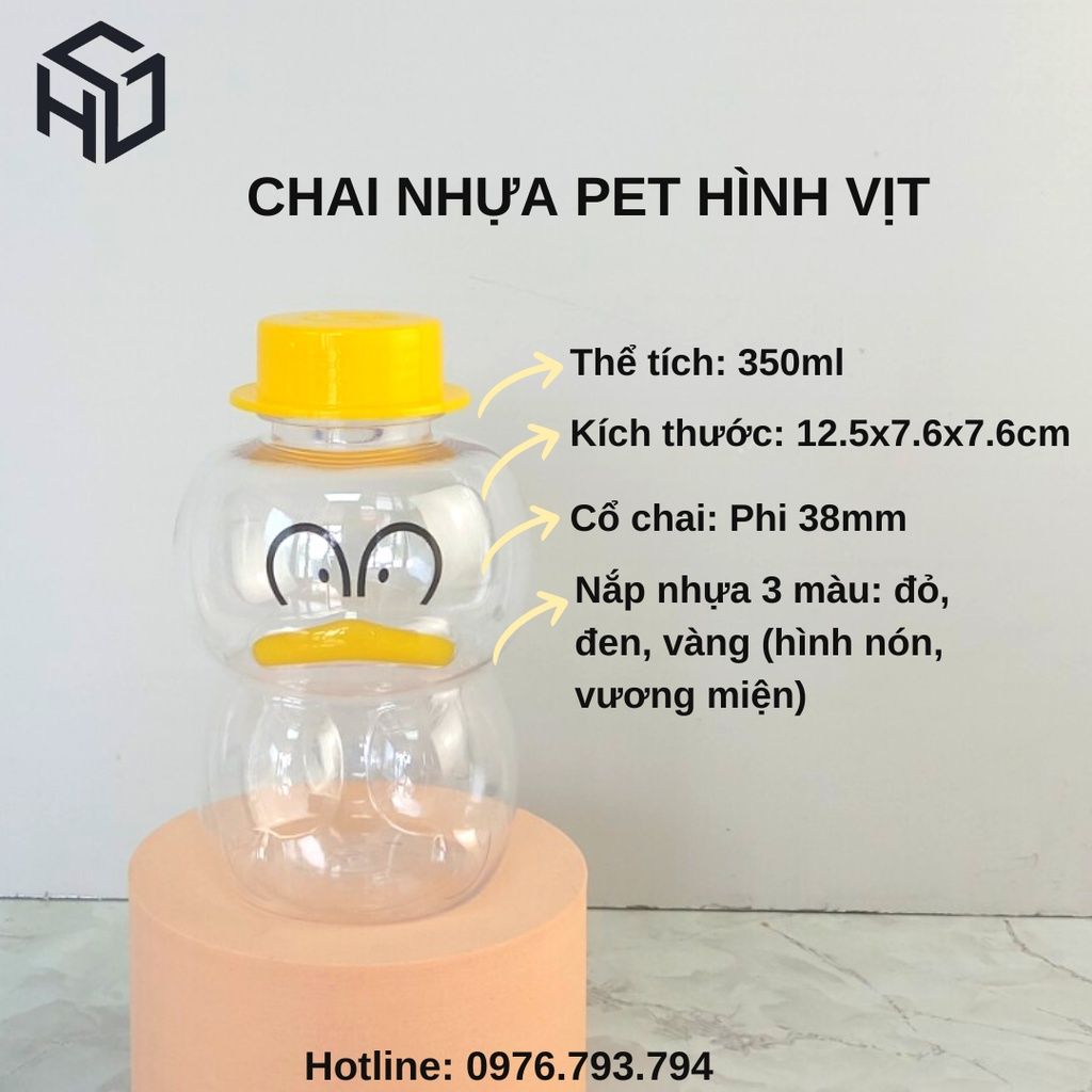 Chai Nhựa PET 350ml | Chai nhựa đựng trà sữa hình con Vịt đáng yêu 350ml