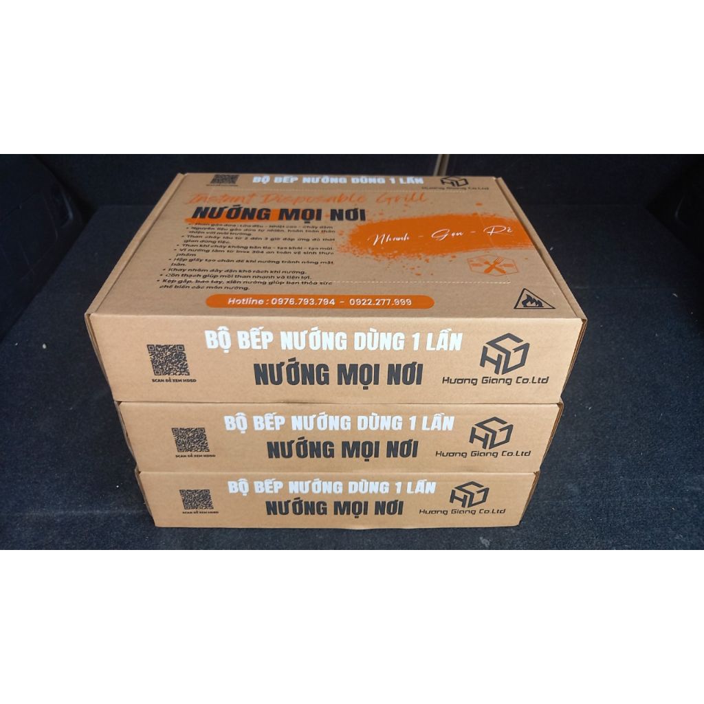Bếp nướng than dùng 1 lần tiện lợi đầy đủ than,mồi than,vỉ nướng, kẹp gắp, cọ quét, xiên tre