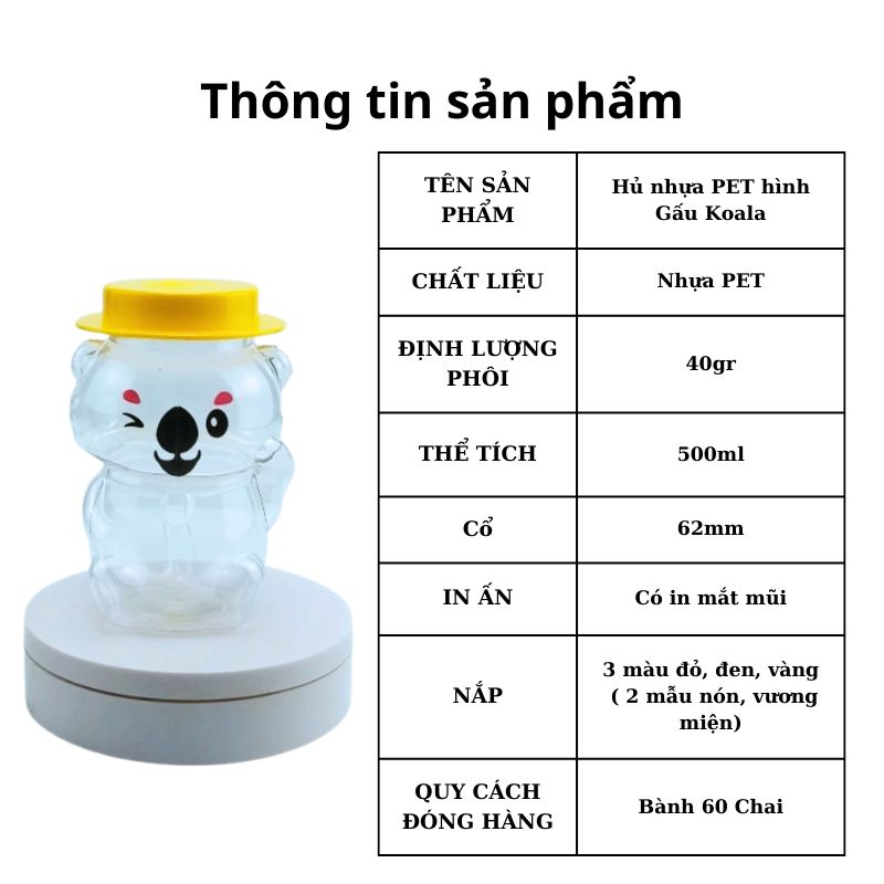 Bành 60 hũ nhựa PET 500ml hình Gấu Túi Koala  - Hũ đựng bánh kẹo, đồ ăn, nước trái cây, Trà sữa