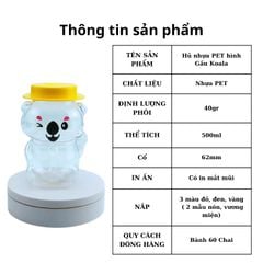 Bành 60 hũ nhựa PET 500ml hình Gấu Túi Koala  - Hũ đựng bánh kẹo, đồ ăn, nước trái cây, Trà sữa