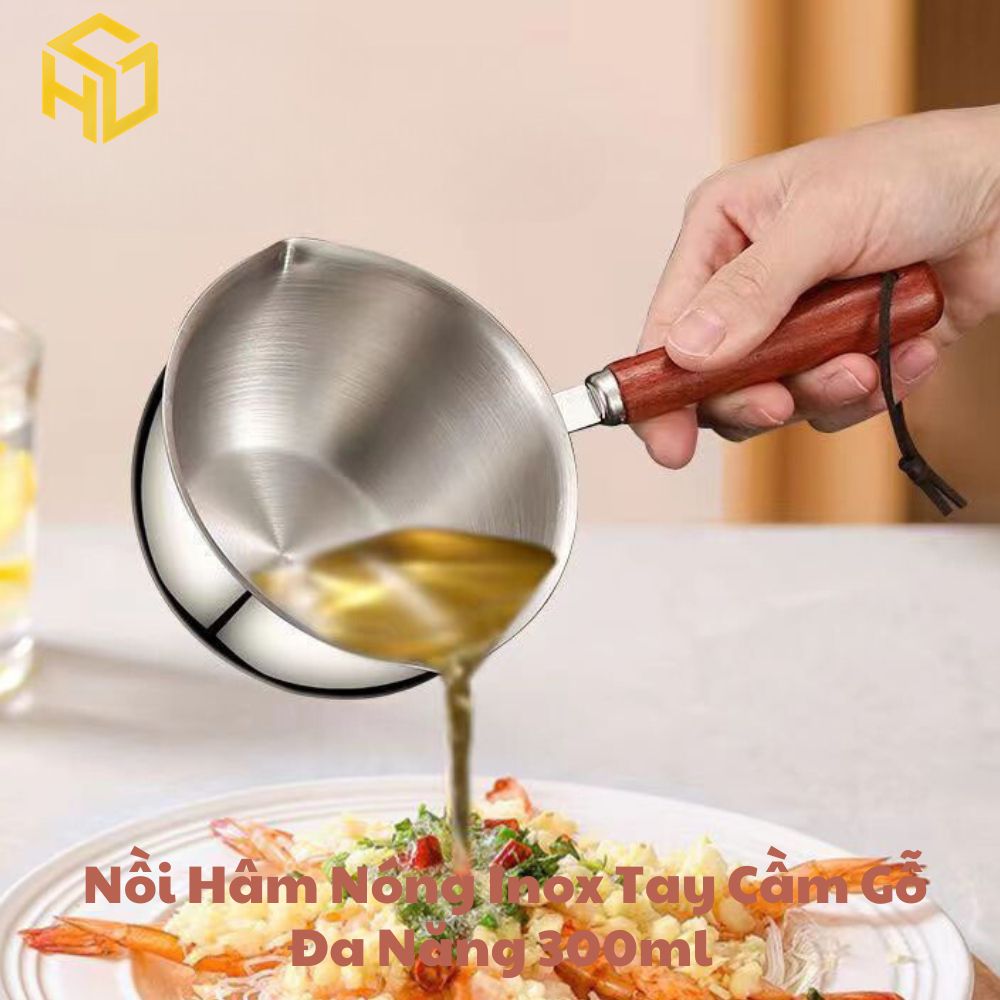 Chiếc Nồi Nhỏ 300ml Inox Tay Cầm Gỗ 