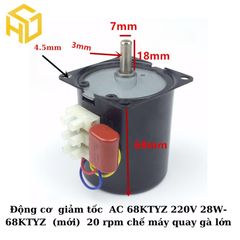 Động cơ  giảm tốc  AC 68KTYZ 220V 28W- 68KTYZ  (mới)  20 rpm chế máy quay gà lớn