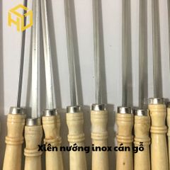Combo 5 xiên nướng inox cán gỗ chuyên nướng thịt tại bàn, cạnh dẹt giữ chặt thực phẩm, hạn chế xoay