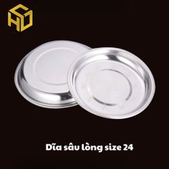 Dĩa inox sâu lòng  size 24 tròn không rỉ làm bò kho, đựng đồ ăn - Đĩa ảo inox nấu được bếp từ