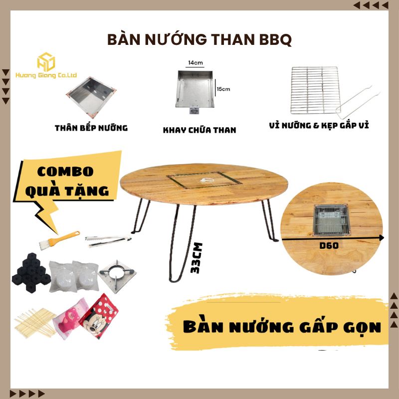 Bàn nướng gấp gọn tiện lợi - Bàn nướng than BBQ ngoài trời, dã ngoại, tiệc tại nhà, quán vỉa hè