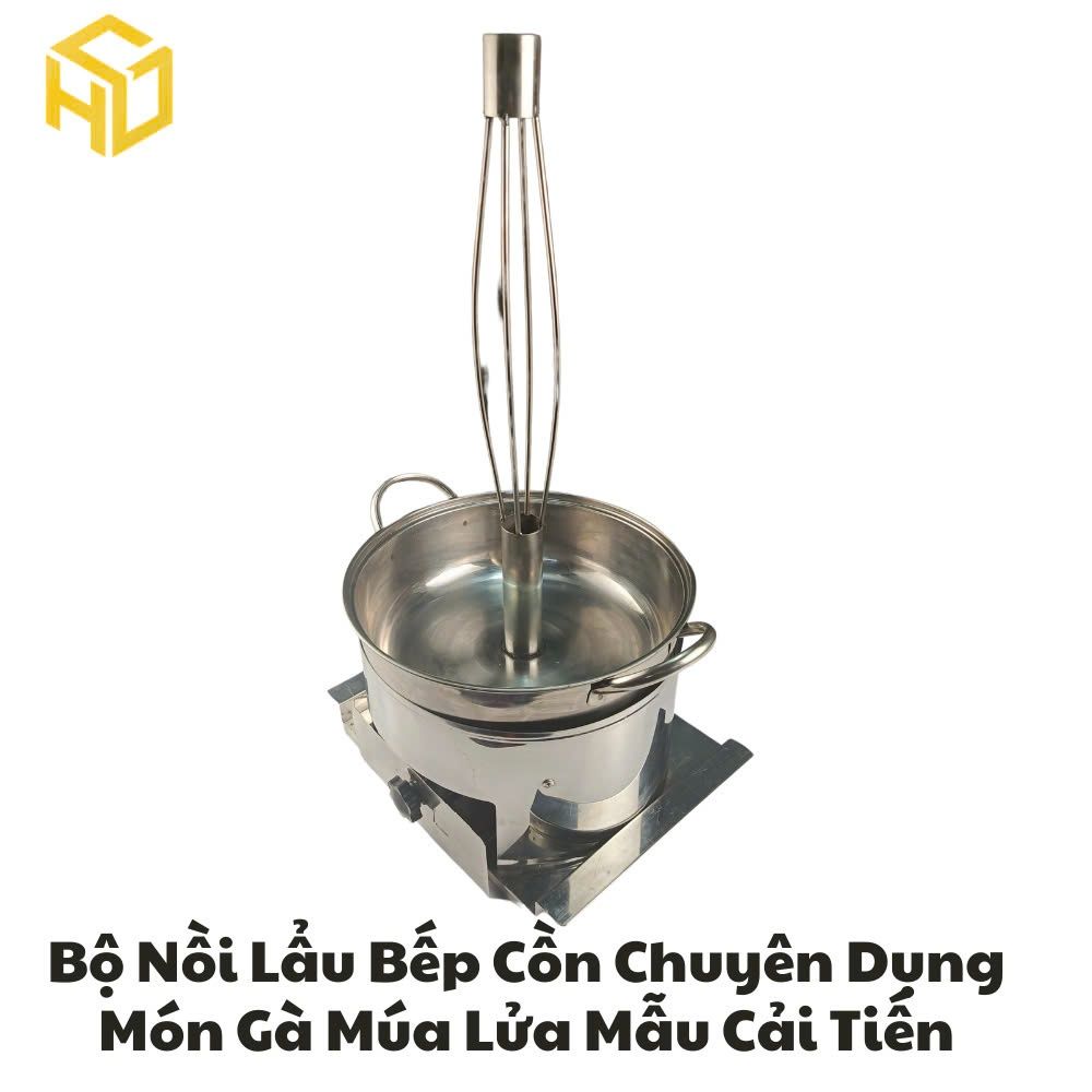 Bộ Nồi Lẩu Gà Múa Lửa Kèm Bếp Cồn Chuyên Dụng Chống Tạc Gió Cay Mắt