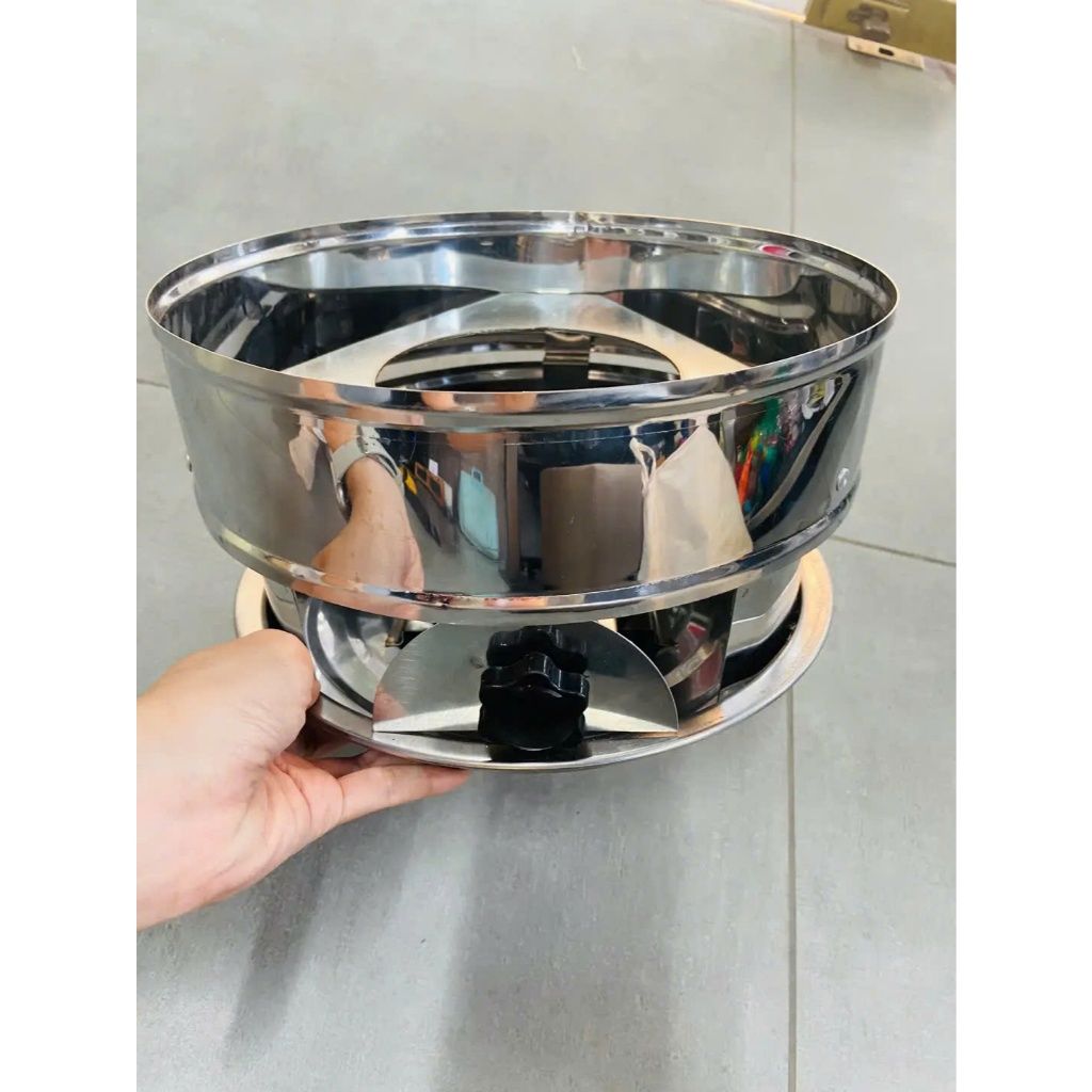 Bếp cồn chắn gió Hương Giang -Nặng 1kg, cánh khép chắn chắn, núm vặn nhựa chống nóng, có mâm lót