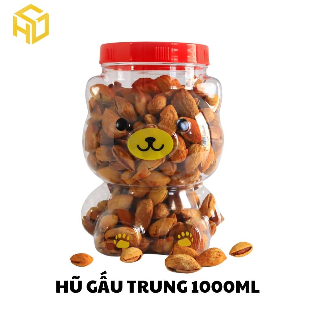 Hũ Nhựa PET Hình Gấu 1000ml – Hũ đựng bắp rang bơ, rau câu, bánh kẹo làm quà tết