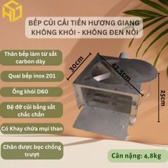 Bếp củi cải tiến HươngGiang siêu bền hình vuông V42 chống đen nồi,có ống khói thoát, bệ đỡ củi,hứng tro