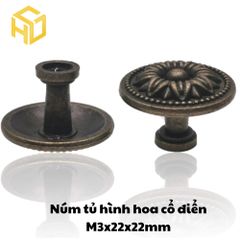 Combo 5 Tay núm tròn nhỏ gang đúc màu đồng giả cổ M3 - 22 x 22mm |Tay nắm kim loại giả cổ họa tiết