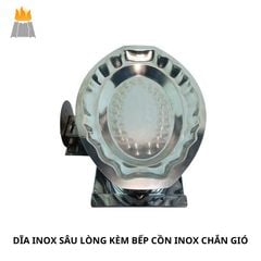 Dĩa Inox Sâu Lòng Kèm Bếp Cồn Chắn Gió Hương Giang-Tặng Kèm Vá Múc-Chuyên Dụng Cho Món Hấp, Né, Xào