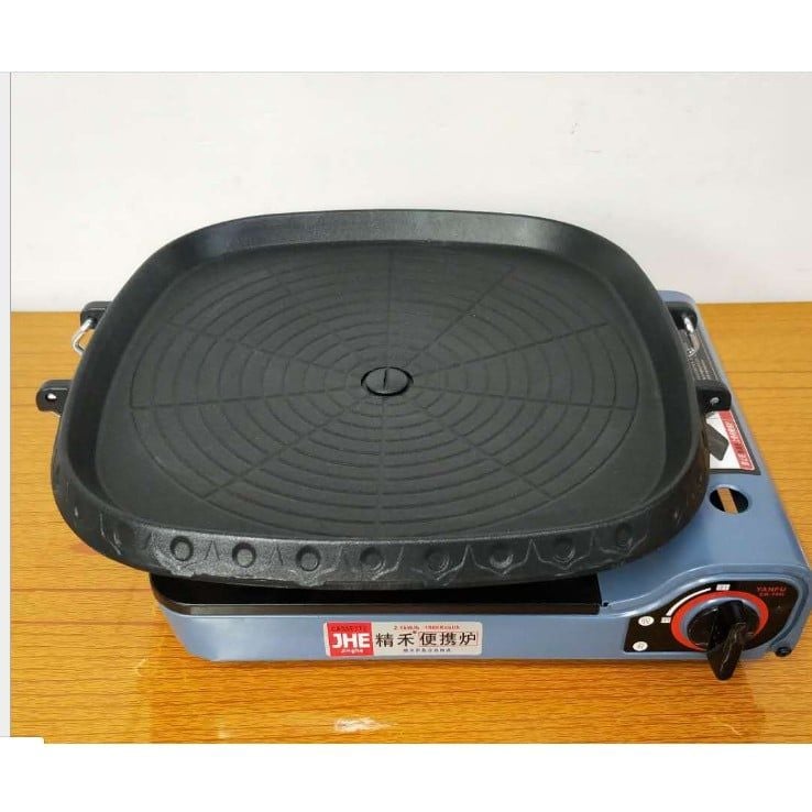 Chảo nướng thịt hàn quốc vuông 32cm có lỗ thoát dầu mỡ ở giữa - Dùng trên bếp ga mini tiện lợi