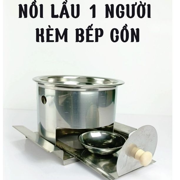 Lẩu 1 người inox kèm bếp cồn,mẫu cải tiến có ngăn châm cồn tiện lợi không cần nhấc nồi, chỉnh nhiệt.