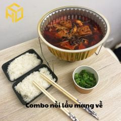 Combo Nồi Lẩu nhôm có nắp đậy dung tích 1370 ml & Bếp Cồn Mang Đi Cho Quán Ăn và nấu ăn ngoài trời