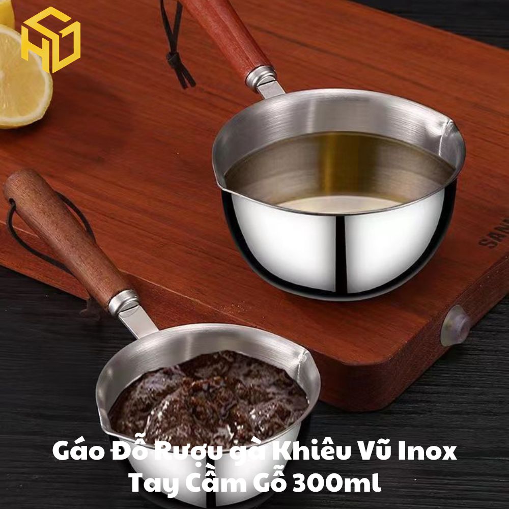 Chiếc Nồi Nhỏ 300ml Inox Tay Cầm Gỗ 