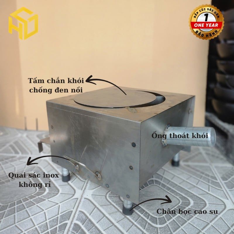 Bếp củi Hương Giang siêu bền cho quán ăn – loại vuông size 40cm, đường chéo 57cm, chịu tải cao