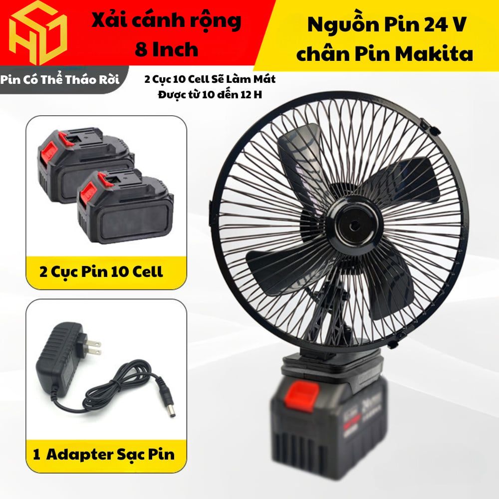 Quạt Tích Điện Loại cải tiến xoay được và có 2 cấp độ gió Dùng Liên Tục 10H